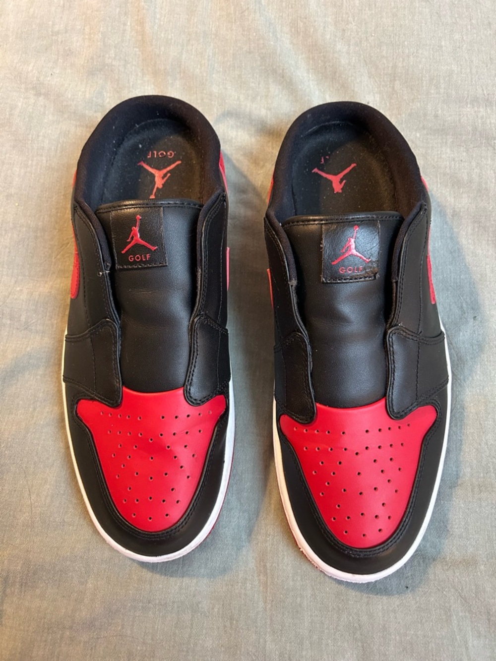 Nike Air Jordan Black and Red Golf Slip-on Shoes - Picture 2 of 10